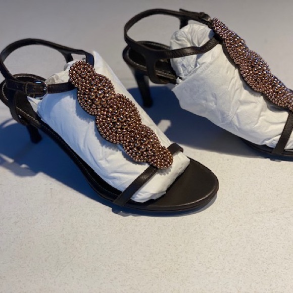 Sergio Rossi Leather Beaded Sandal - Picture 1 of 6
